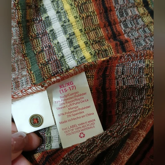 No Boundaries XL(15/17)Multicolor Striped Thermal Top Cottagecore - Picture 3 of 4